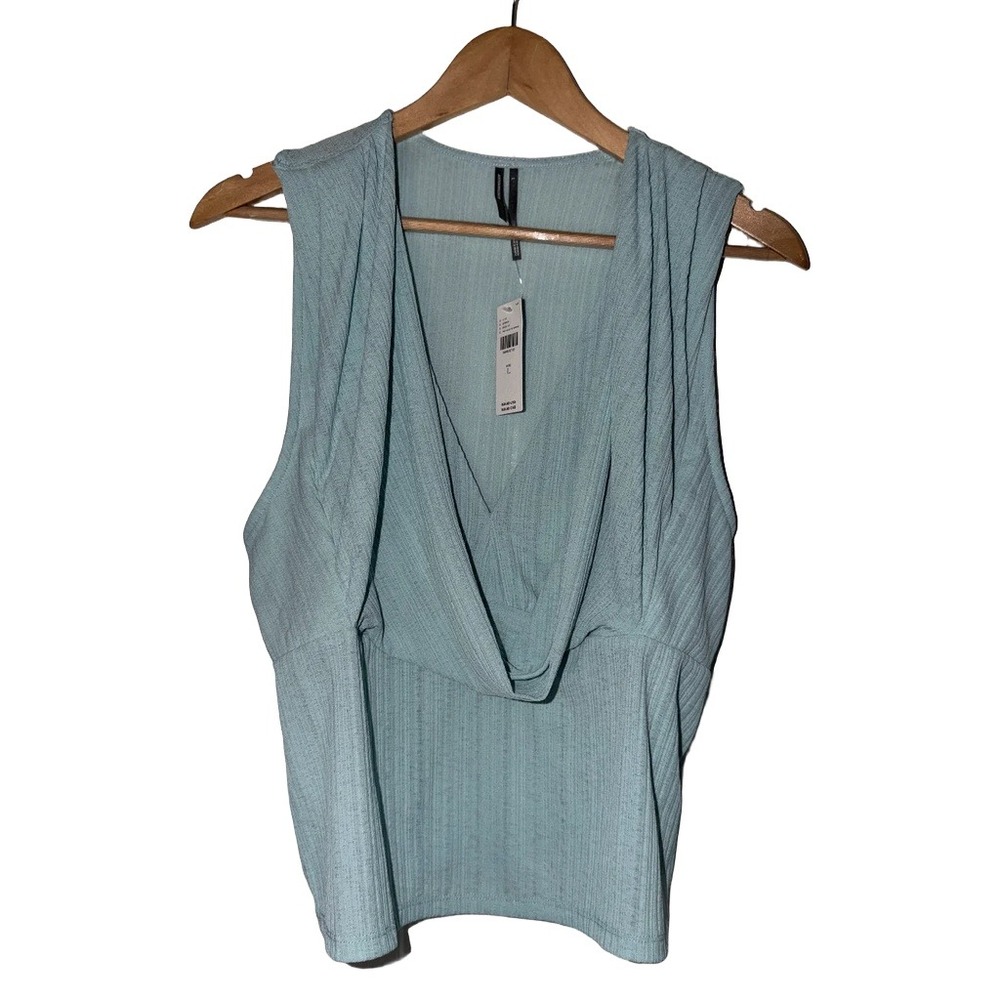 Anthropologie Draped Surplice Top Womens Size L Pale Blue Good Ribbed Racerback